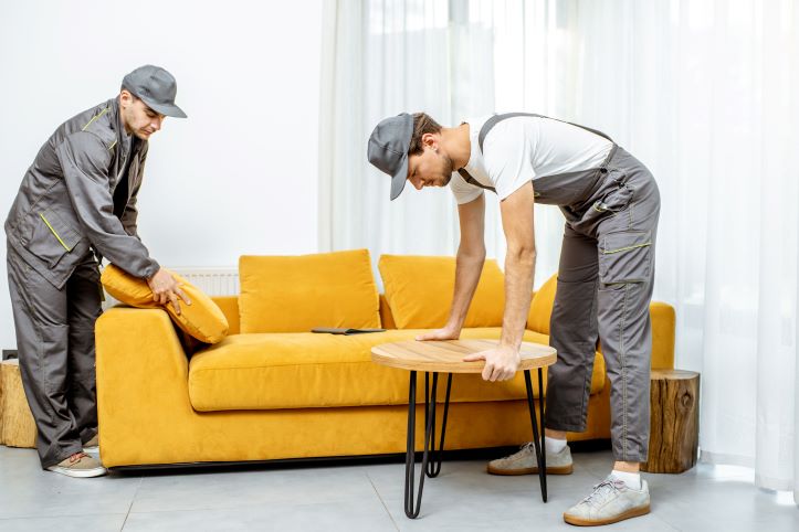 movers placing furniture at home